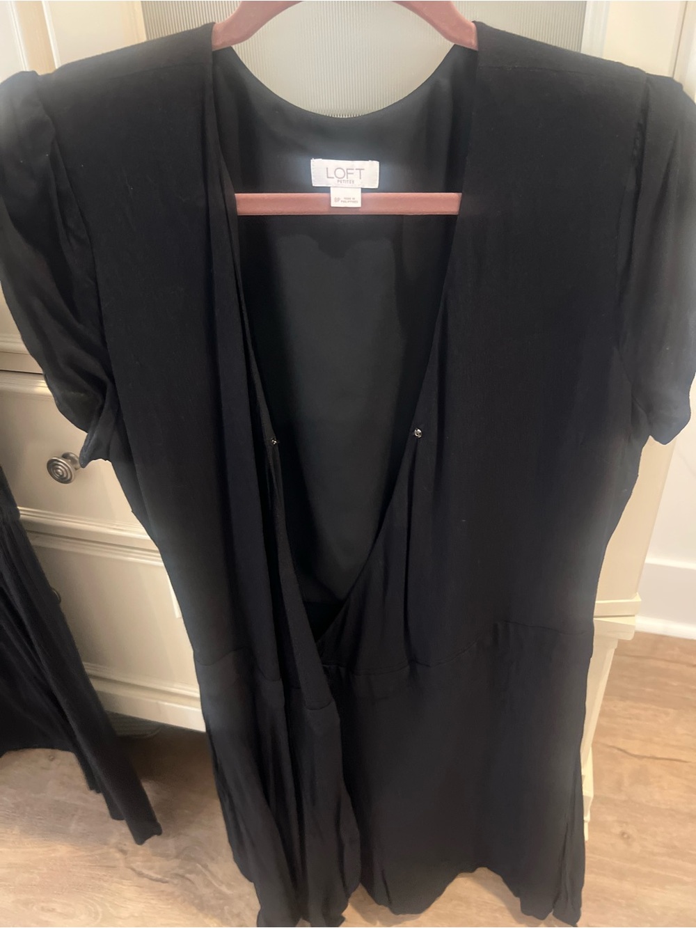 LOFT Black V-Neck Draped Short Sleeve Dress